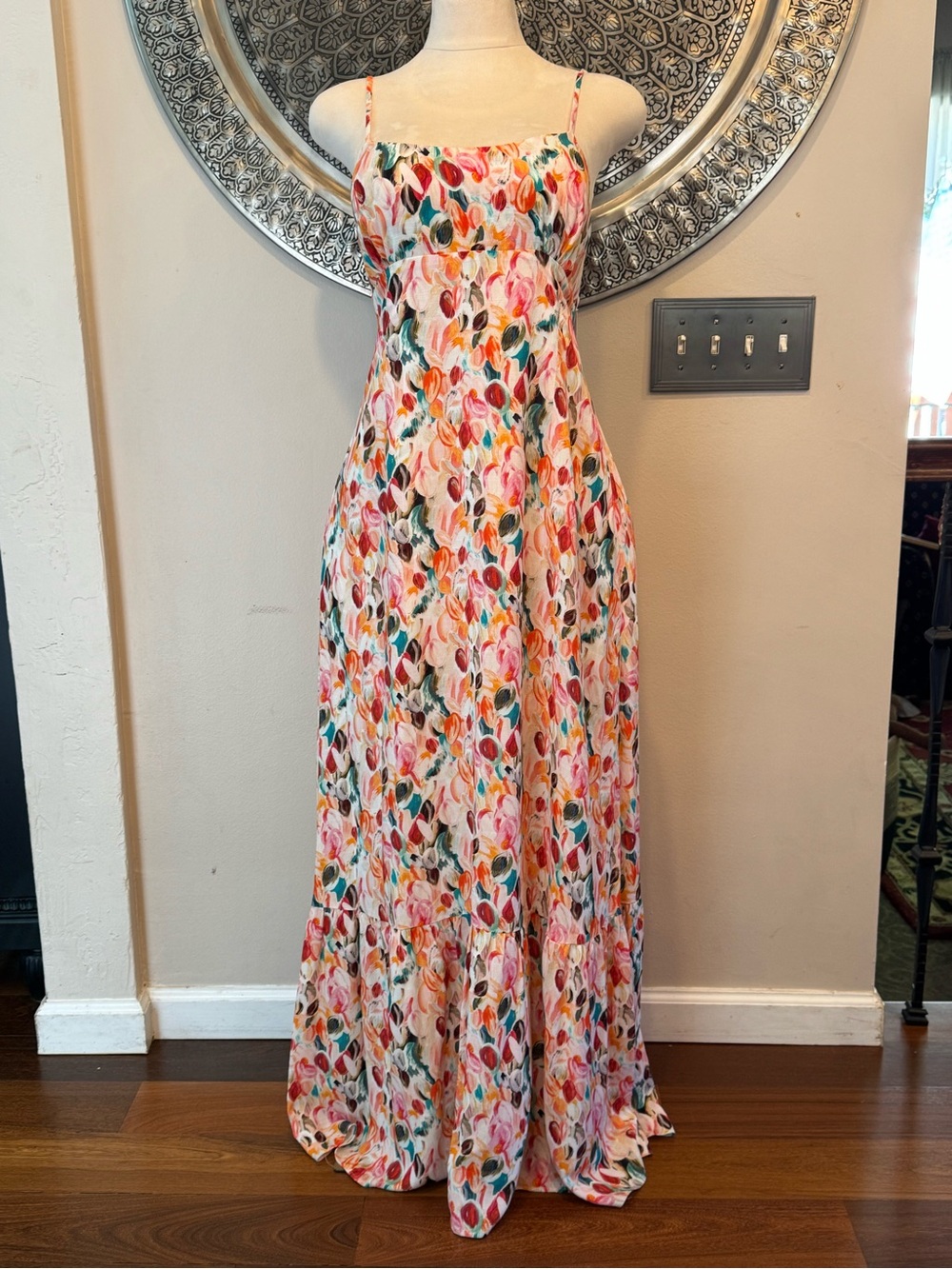 Lavender Brown Floral Print Spaghetti Strap Maxi Dress in Pink, Coral, Teal L